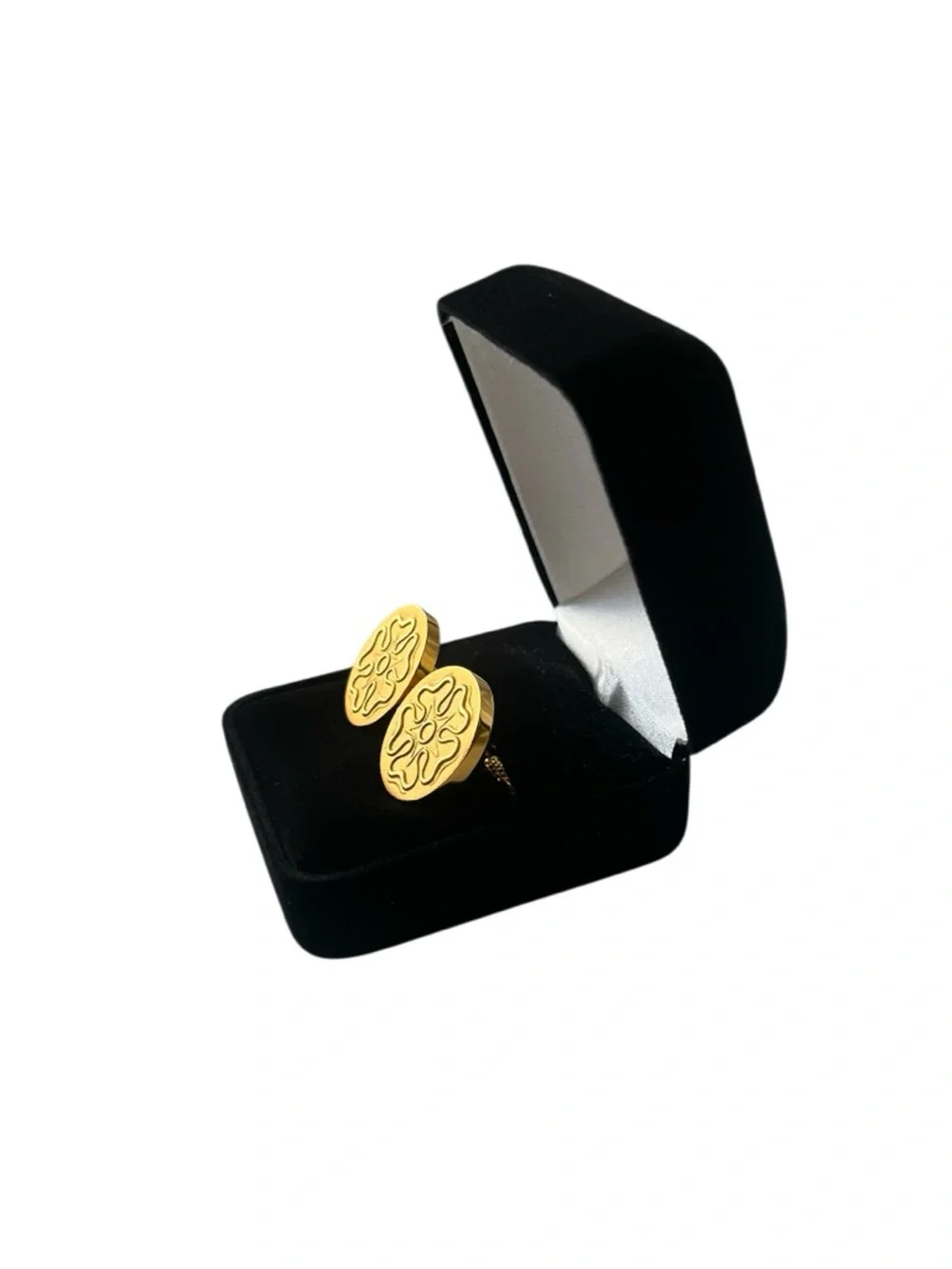 Men’s Cuff Links Gold Tone | Round Engraved Classic Design | T-Bar Fastening